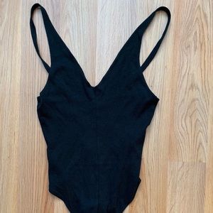 Deep V Black Body Suit